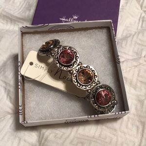Silver bracelet with pink and orange stones